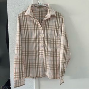 Burberry Pink Nova Check Long Sleeve Button Popover Top size Large